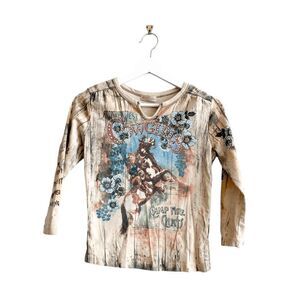 Skinny Minnie Women's Vintage Wild West Cowgirls 3/4 Sleeve Tee Multi Medium